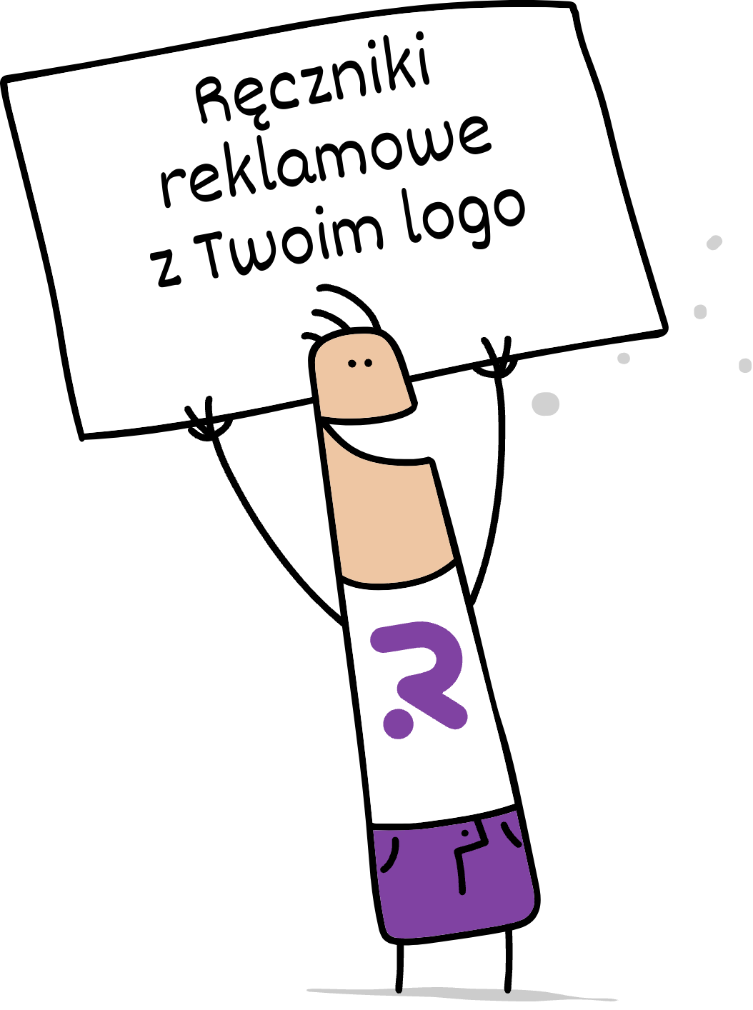 Buddy trzymający napis reczniki reklamowe z Twoim logo