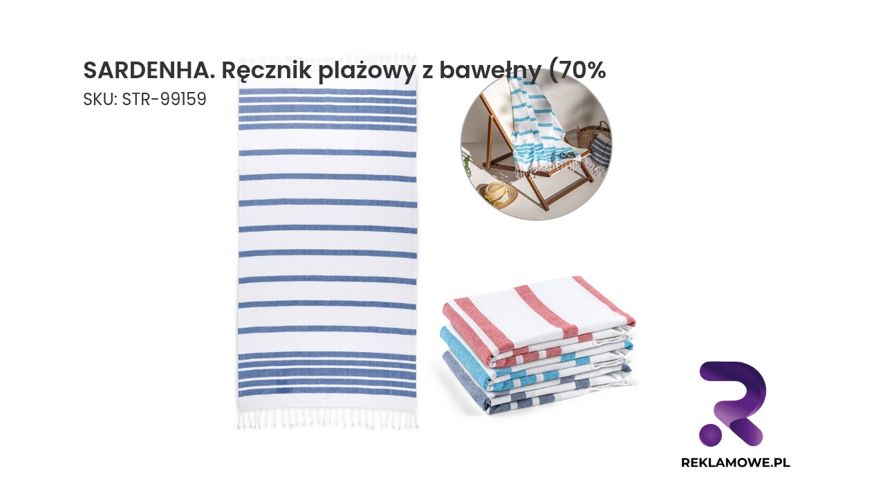 SARDENHA. Ręcznik plażowy z bawełny (70% z recyklingu) i poliestru (30% z recyklingu) (180 g/m²) ręcznik plażowy Sardenha z bawełny